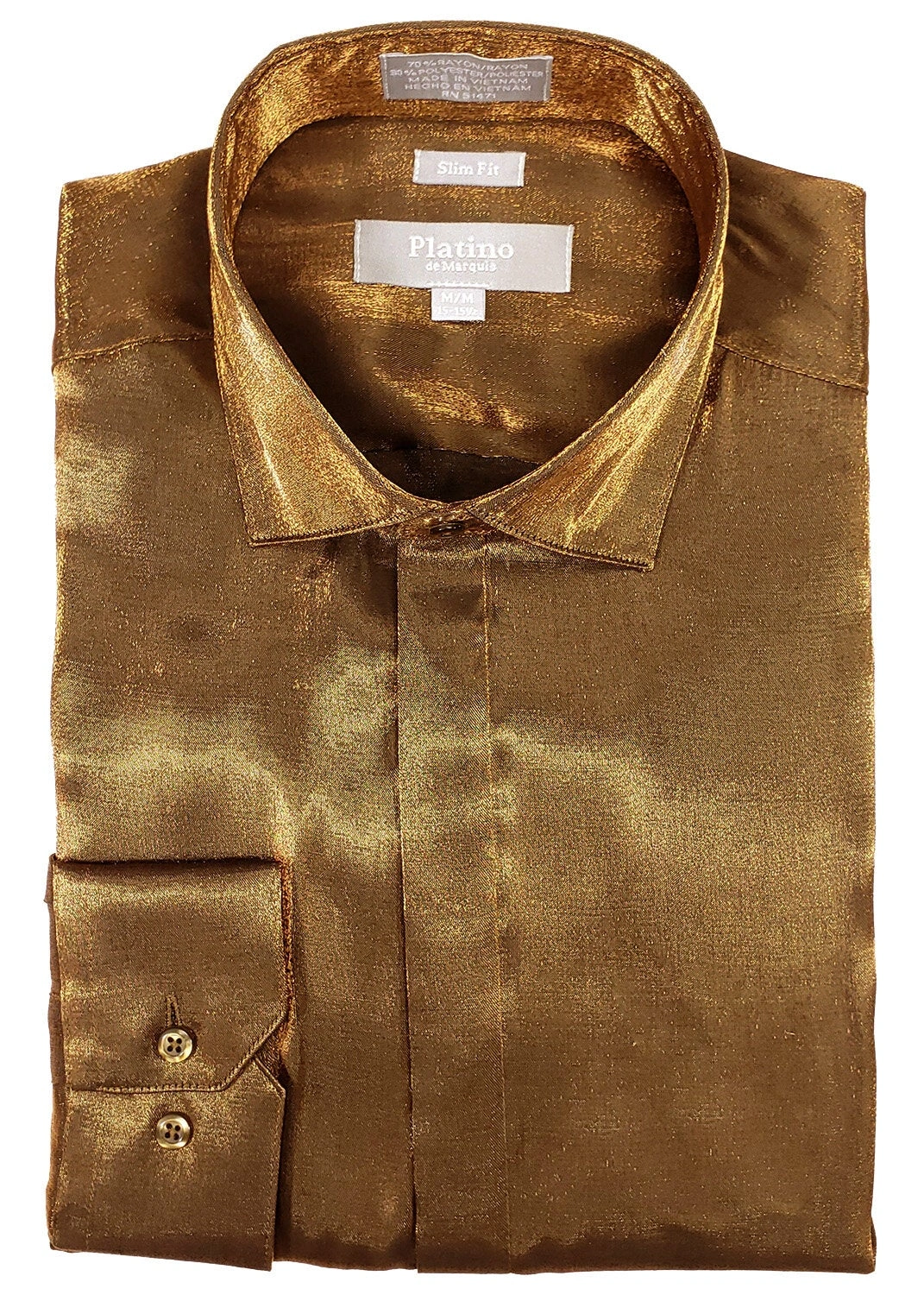 PLATINO Goldglanz: Elegantes Slim Fit Satinhemd für den stilvollen Mann. Ein Hauch von Luxus, 20101SL.